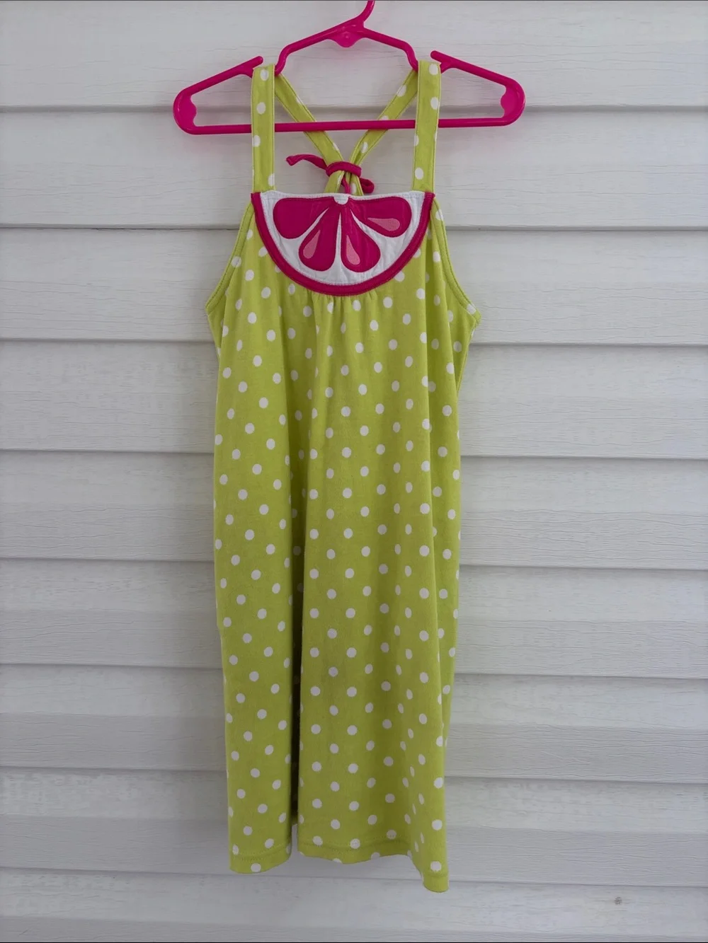 Gymboree Lime Green Polka Dot Citrus Watermelon Cotton Jersey Dress Girls Size 6